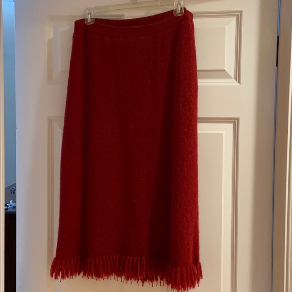 Red Beaded Hem Mohair Wool Skirt